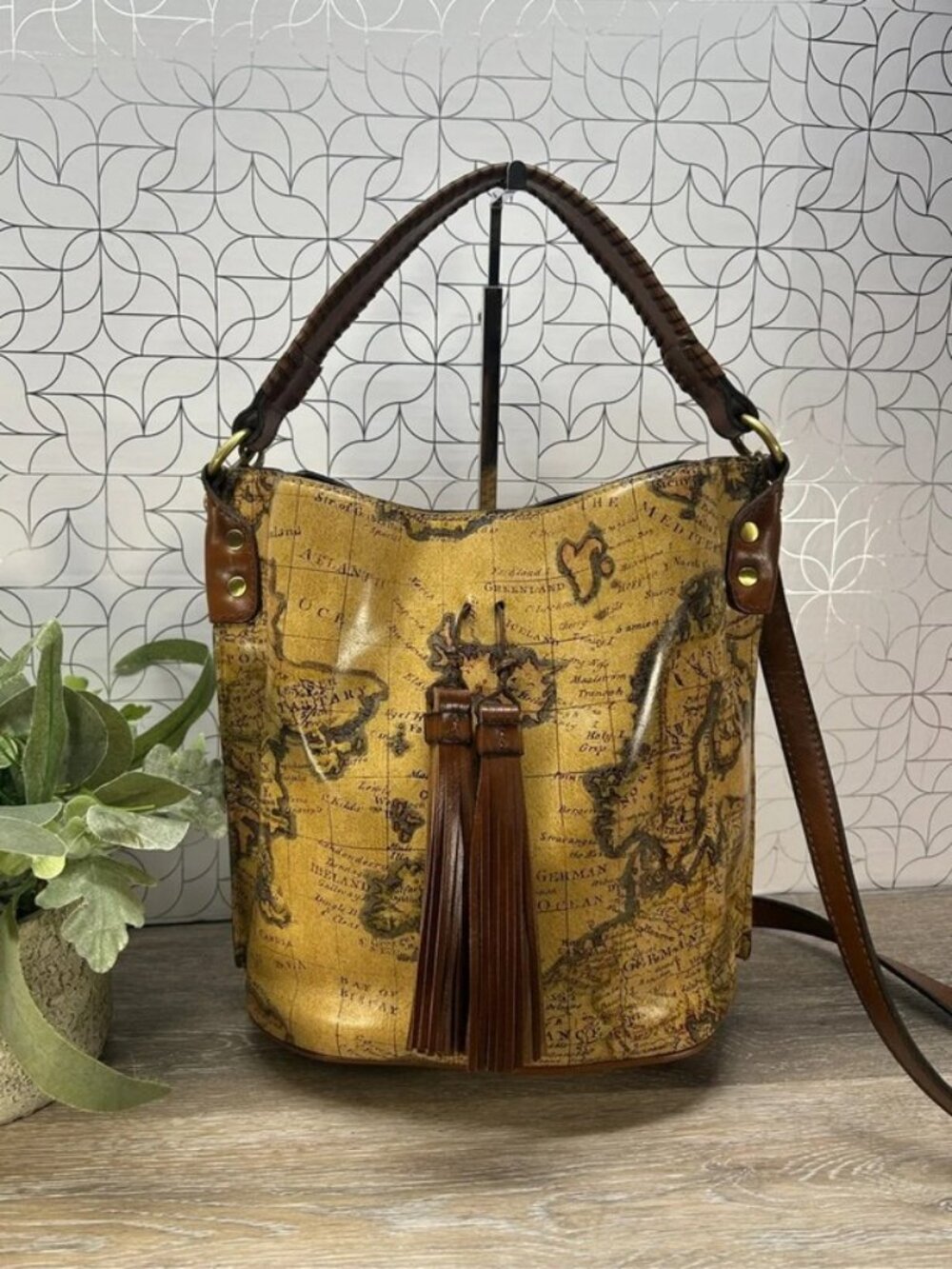 Patricia Nash Leather Map Bucket Bag
